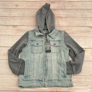 URBAN REPUBLIC Junior Casual Hooded Front Zip Denim Sweater Jacket Size S(8)